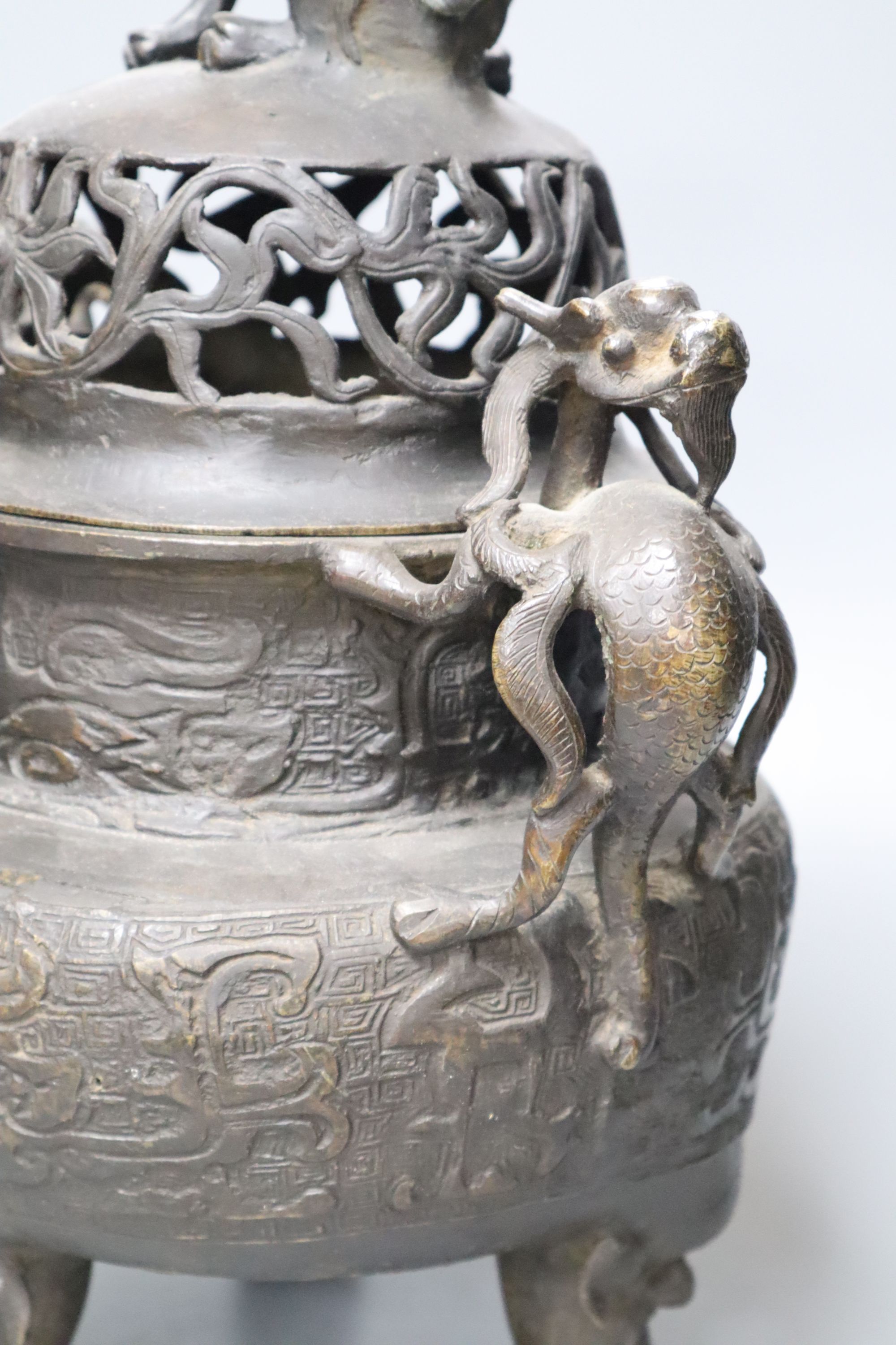 A large Chinese archaistic bronze censer, 44cm high